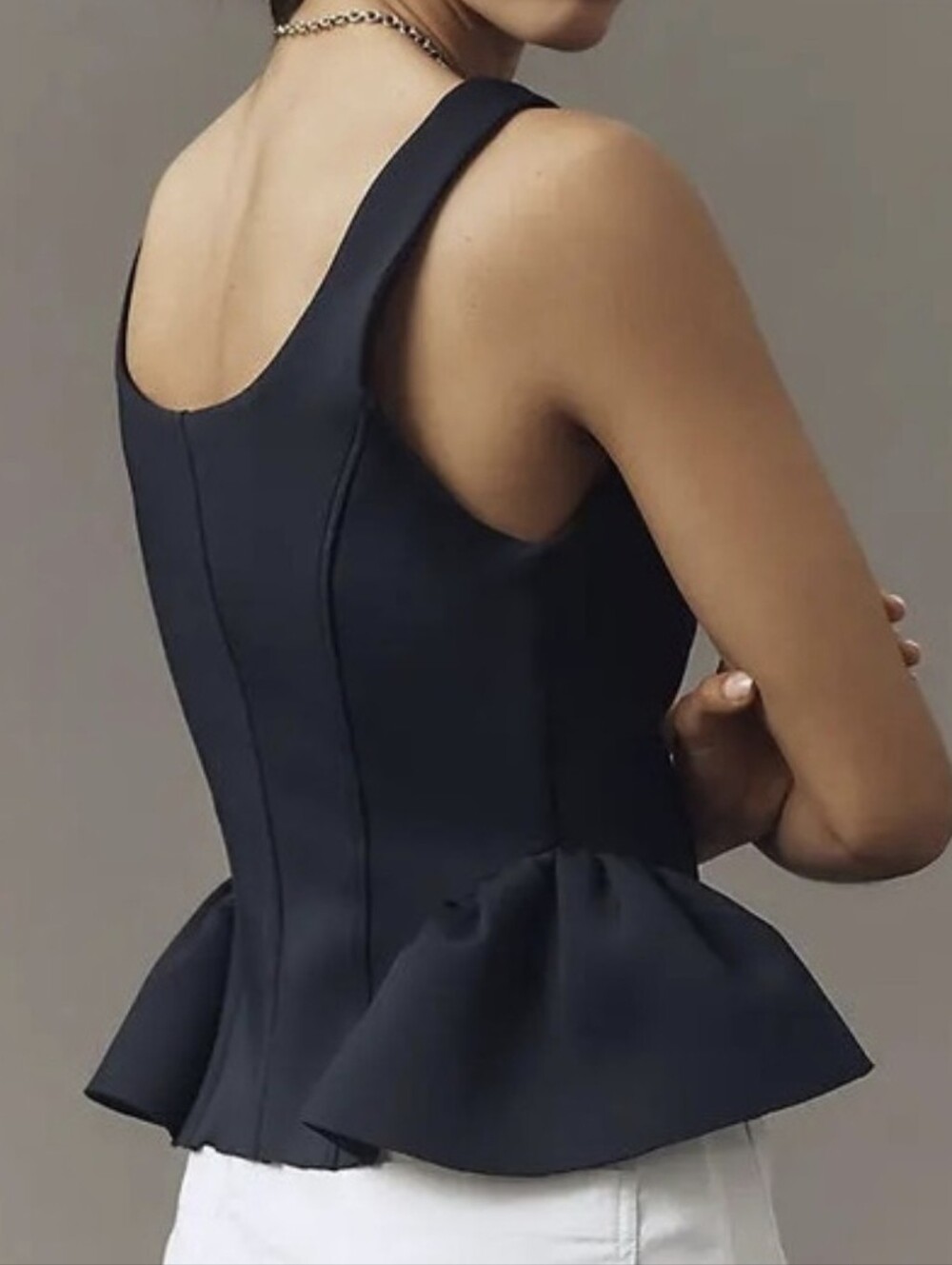 Maeve Anthropologie NWT Navy Structured Scuba Princess Seam Peplum Top XS
